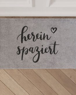 Fußmatte 'Hereinspaziert', grau, Eulenschnitt bei fox and badger