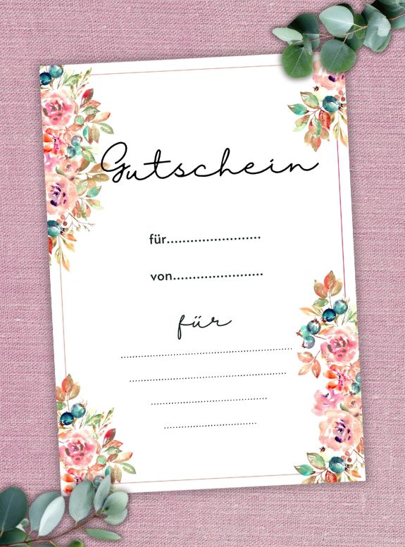 Digitaler Blumen-Gutschein für Valentinstag, Gutschein Jahrestag, Gutschein Hochzeitstag, Gutschein Geburtstag, PDF zum Ausdrucken in A4, Last Minute Valentinstagsgeschenk