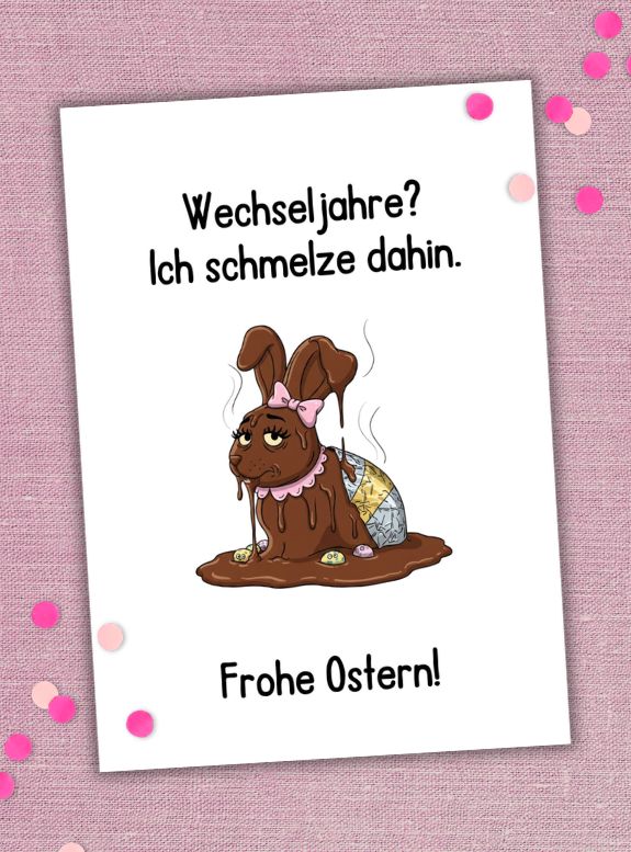 OSTER-POSTKARTE WECHSELJAHRE, DIN A6, mit Spruch zu Wechseljahren Ostern, Geschenk Wechseljahre, Geschenk Perimenopause