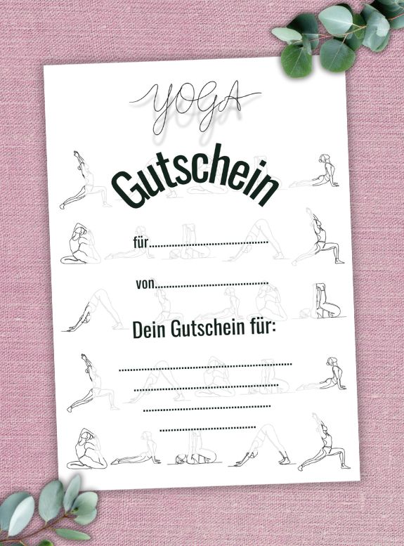 YOGA GUTSCHEIN, digitaler Sofort-Download und Ausdrucken, Yoga Gutschein Vorlage, PDF-Datei in A4, Geschenk Yoga, Gutschein Yoga
