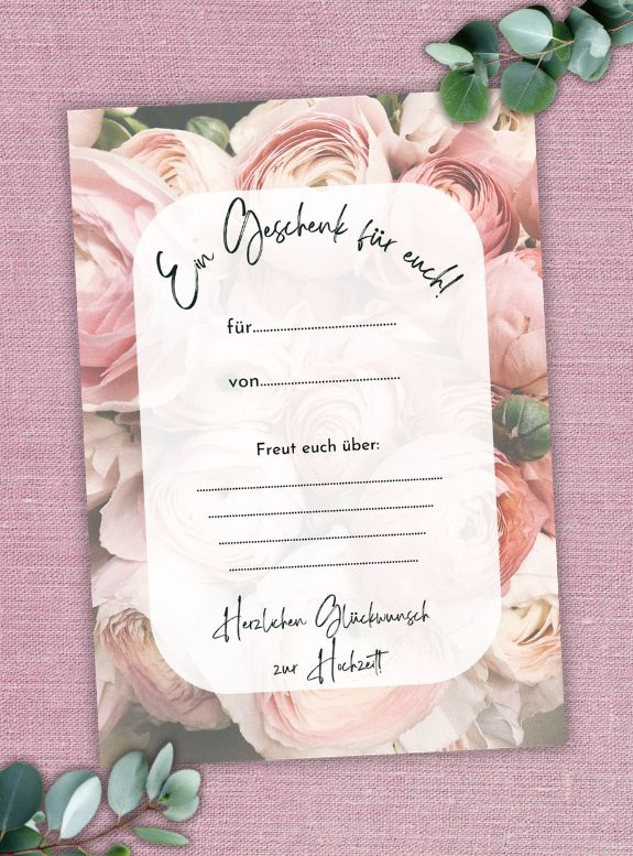 Gutschein Hochzeit zum Ausdrucken, digitaler Gutschein, Geschenkgutschein Hochzeit, PDF in A4 Format, Last Minute Geschenk Hochzeit