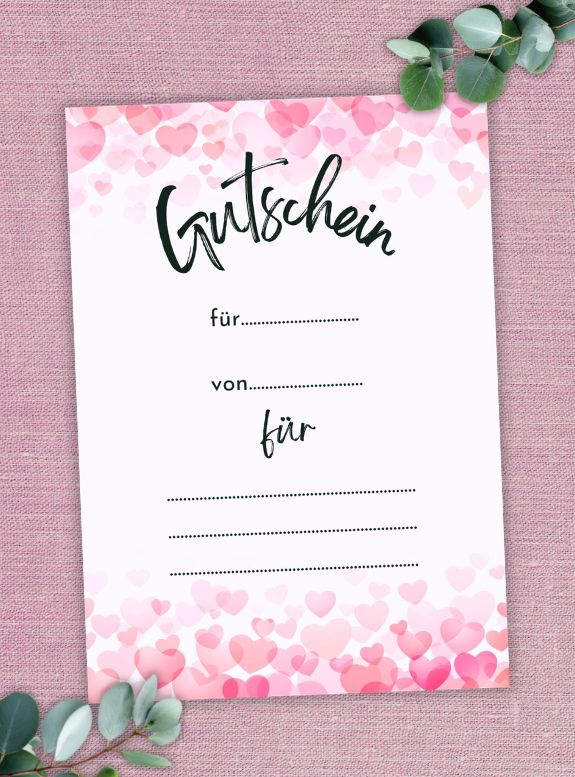 Digitaler Gutschein Herzchen zum Ausdrucken, Herzchen-Design, Gutschein Geburtstag, PDF in A4, Gutschein Vorlage PDF, Sofortdownload Gutschein, Gutschein Hochzeit