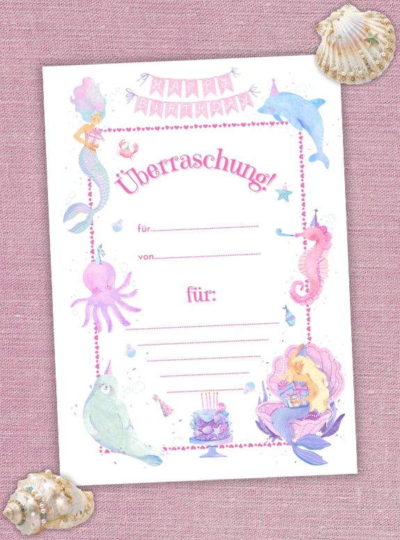Gutschein-Vorlage "Meerjungfrauen-Party"