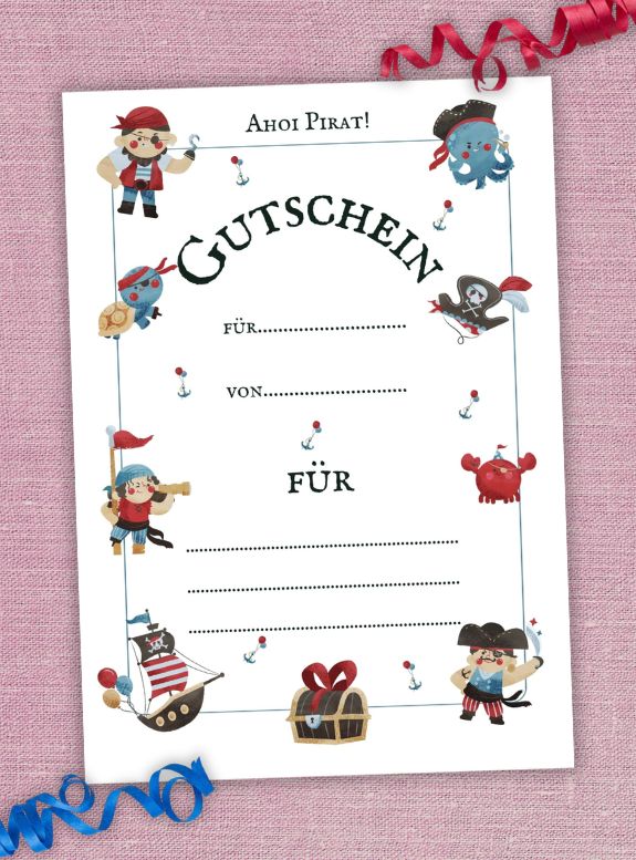 Piraten Gutschein Vorlage PDF | Abenteuer zum Ausdrucken | foxandbadger.de