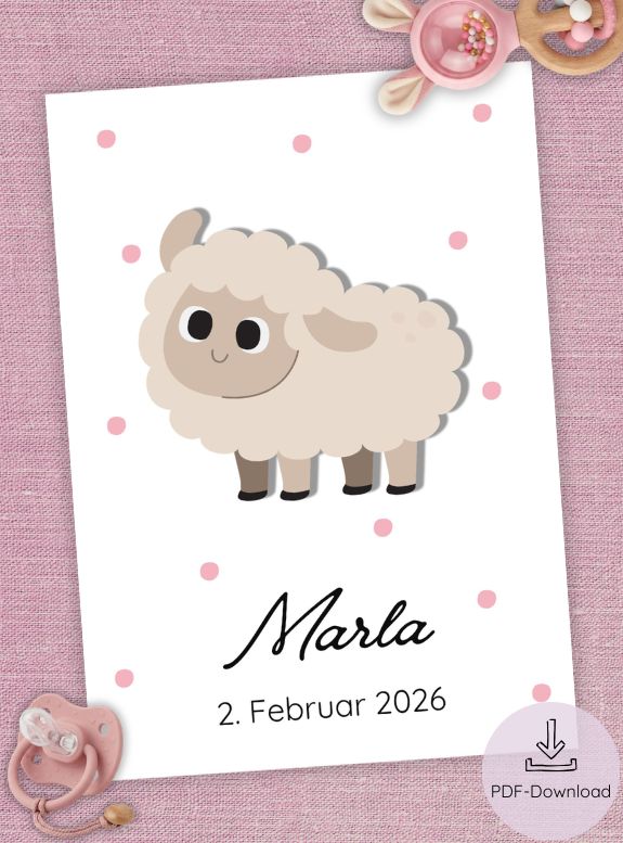 Personalisiertes Geburtsposter Schaf PDF