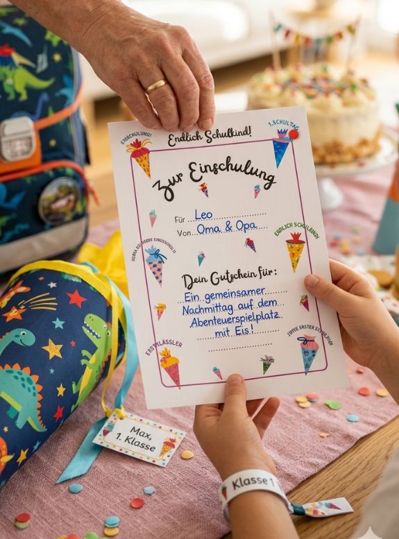 SCHULKIND GUTSCHEIN, Gutschein Einschulung, digitaler Sofort-Download und Ausdrucken, Schulkind Gutschein Vorlage, PDF-Datei in A4, Geschenk Einschulung, Geschenk Schulkind