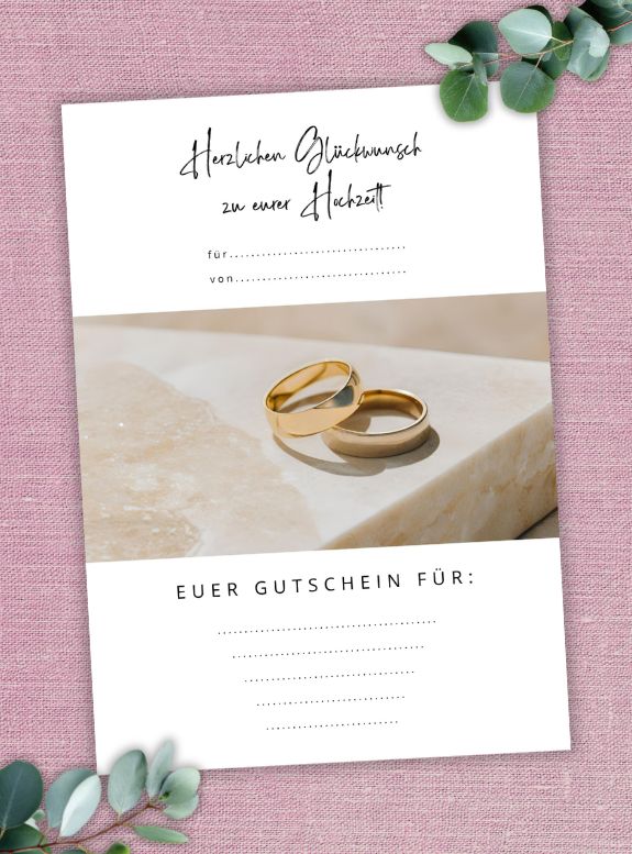 Digitaler Gutschein Hochzeit, zum Ausdrucken, Gutschein Hochzeitstag, Hochzeits-Gutschein Vorlage, PDF in A4, Geldgeschenk Hochzeit