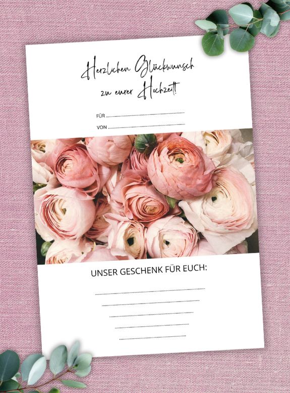 Digitaler Gutschein Hochzeit, zum Ausdrucken, Gutschein Hochzeit, Gutschein Hochzeitstag, Hochzeits-Gutschein Vorlage, PDF in A4, Geldgeschenk Hochzeit