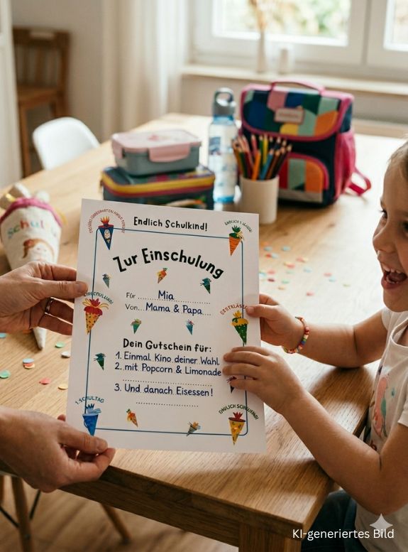 SCHULKIND GUTSCHEIN, Gutschein Einschulung, digitaler Sofort-Download und Ausdrucken, Schulkind Gutschein Vorlage, PDF-Datei in A4, Geschenk Einschulung, Geschenk Schulkind