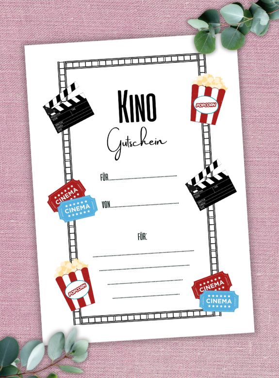 Kino Gutschein Vorlage PDF | Filmabend zum Ausdrucken, Digitaler Kino-Gutschein, zum Ausdrucken, digitaler PDF-Download in A4, Kino-Gutschein Vorlage, Gutschein Kino