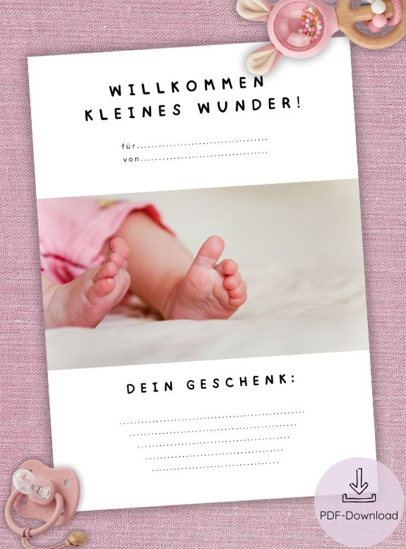 Gutschein Gebut Mädchen rosa PDF, Geschenkgutschein zur Geburt Mädchen