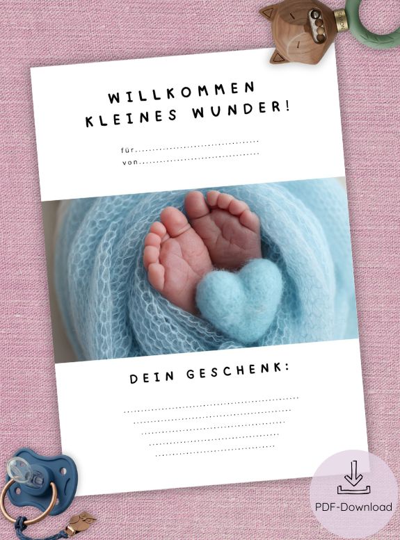 Digitaler PDF-Geschenkgutschein zur Geburt | A4 zum Ausdrucken & Selbstausfüllen – Baby-Geschenkidee, personalisiert, Geschenk zur Geburt Junge