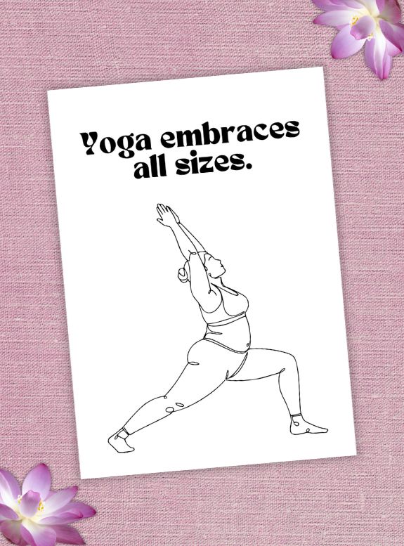 Postkarte Yoga 'Yoga embraces all sizes', Yoga Postkarte, Grußkarte Yoga, Format DIN A6, 300g/m² Premium-Karton