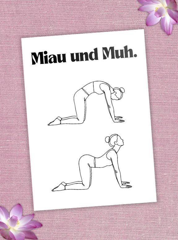 Postkarte Yoga 'Miau & Muh, Yoga Postkarte, Grußkarte Yoga, Format DIN A6, 300g/m² Premium-Karton